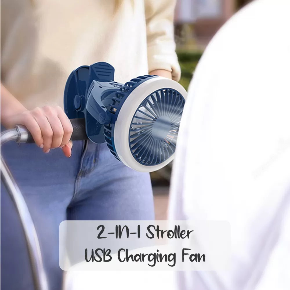 Teknum 2-IN-1 Stroller USB Charging Fan with Light-Blue