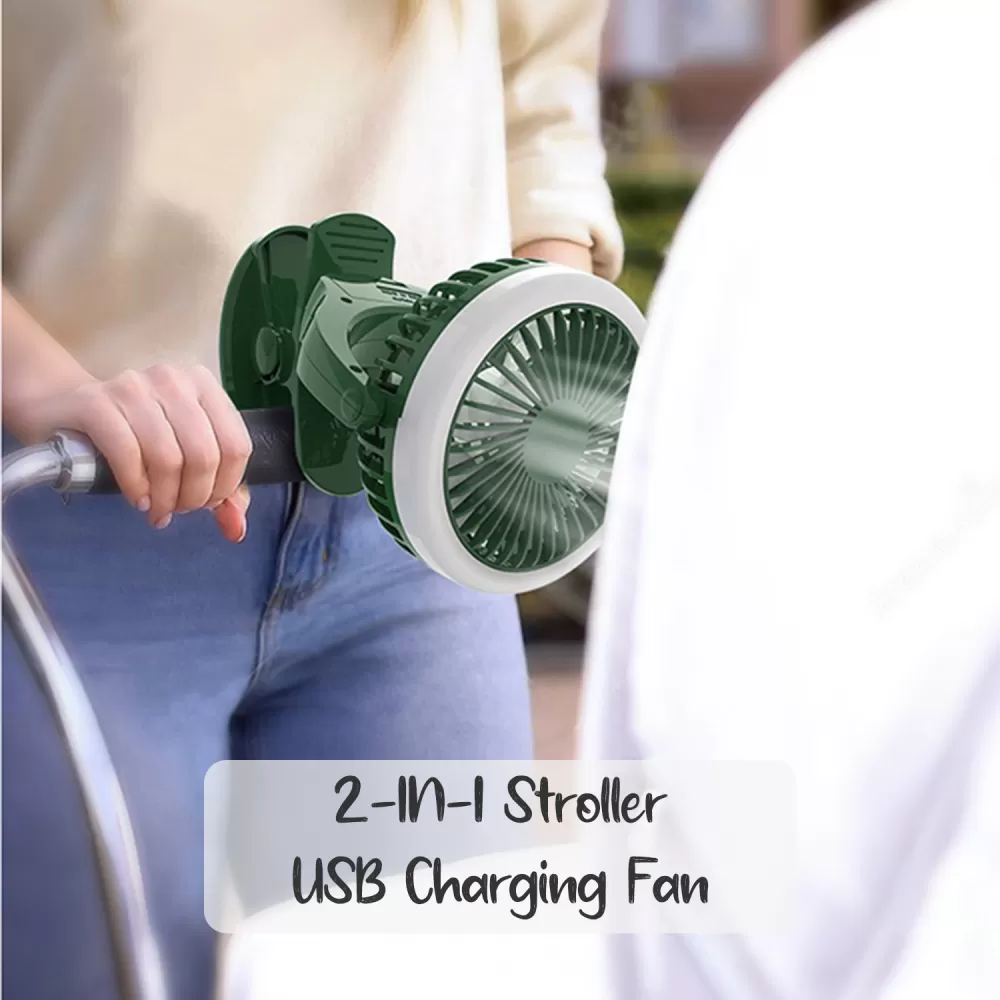 Teknum 2-IN-1 Stroller USB Charging Fan with Light-Green