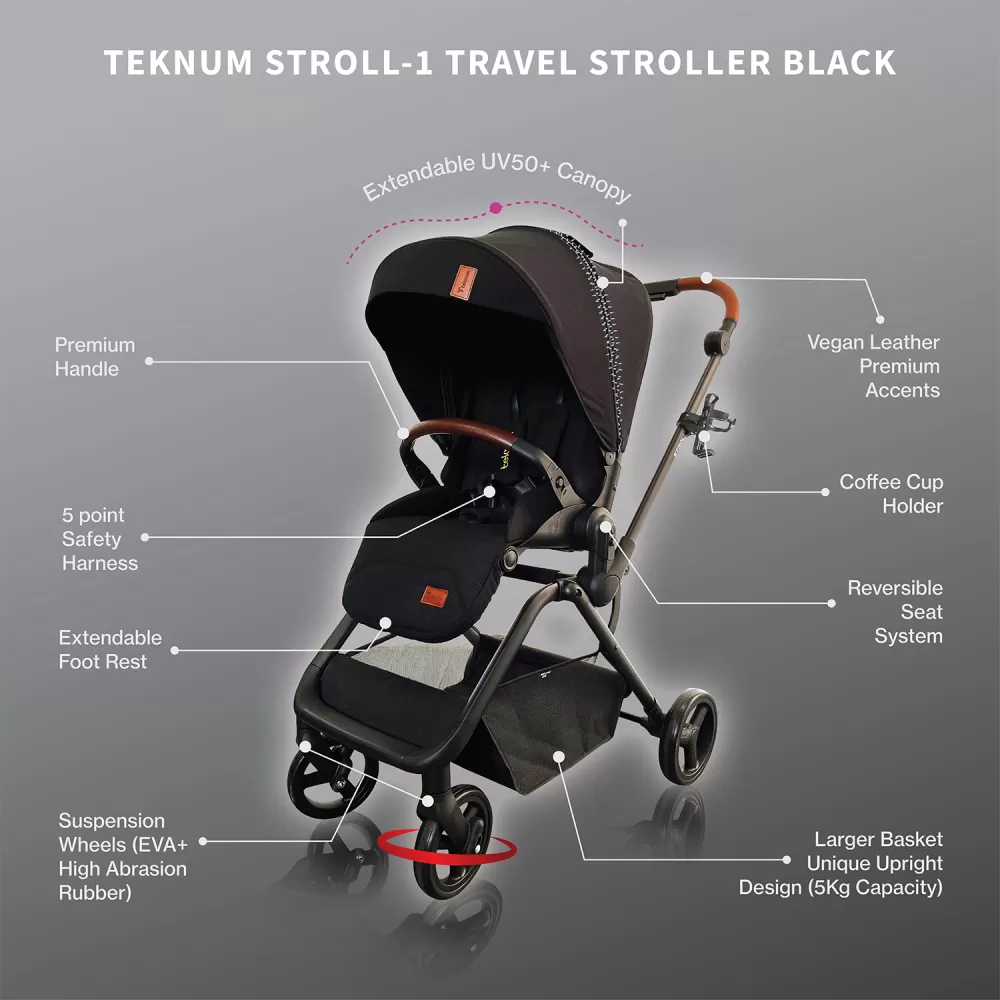 Teknum STROLL-1 Reversible Travel Stroller-Black