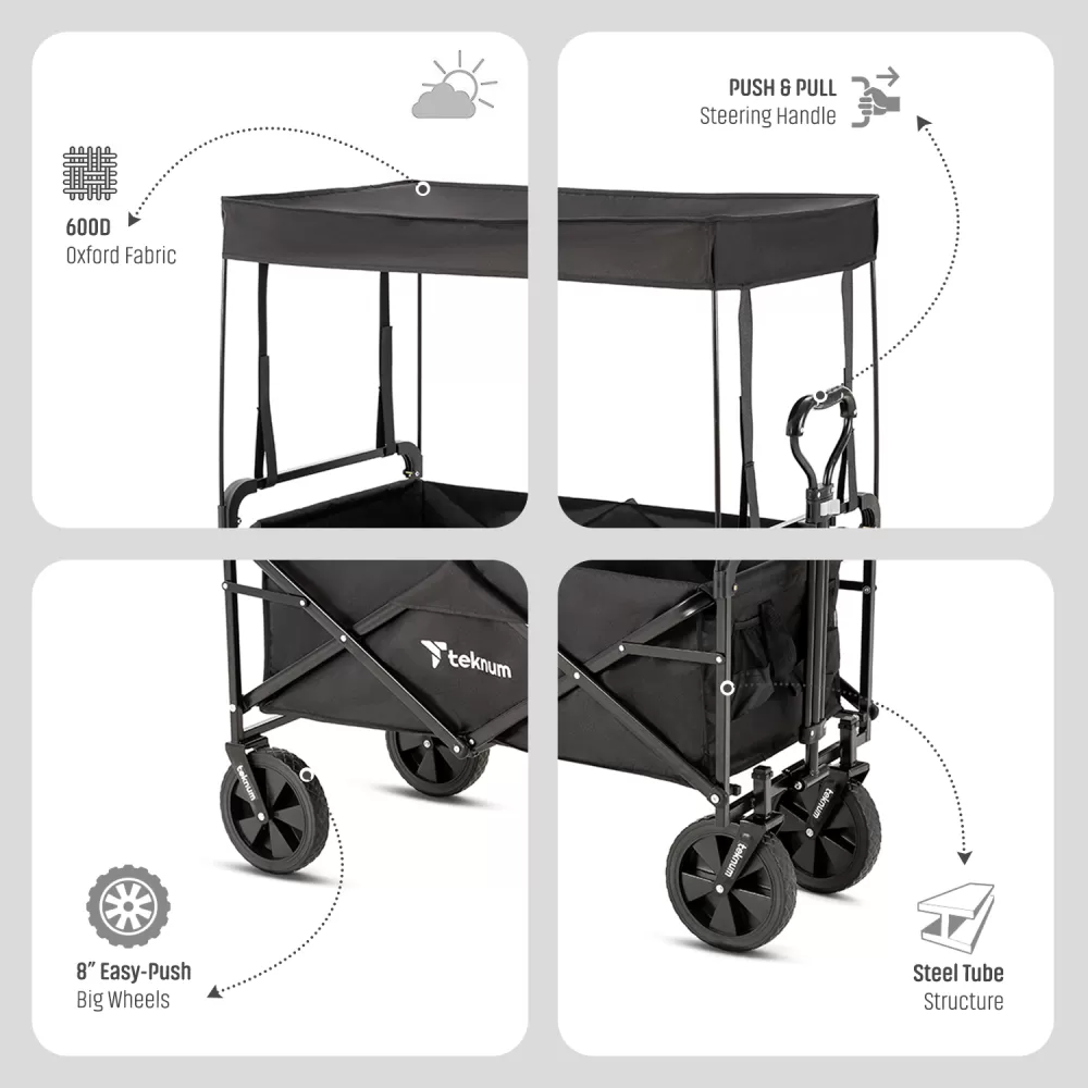 Teknum Folding Wagon Cart w/Canopy-Black