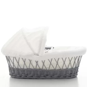 Teknum Infant Wicker Moses Basket with White Waffle Beddings - Wooden Grey