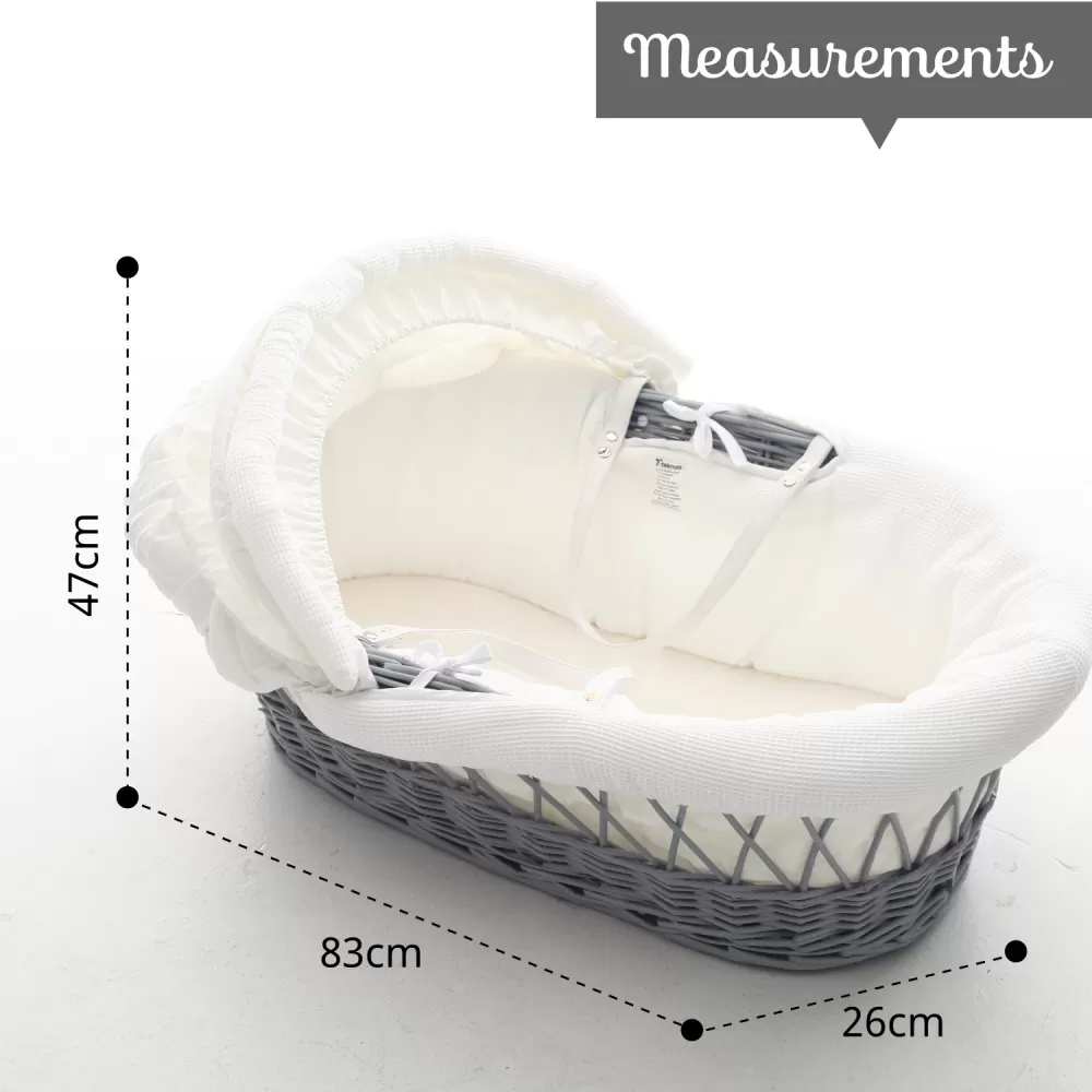Teknum Infant Wicker Moses Basket with White Waffle Beddings - Wooden Grey