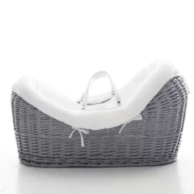 Teknum Infant Wicker Pod Moses Basket with White Waffle Beddings - Wooden Grey