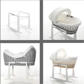 Teknum Infant Wicker Pod Moses Basket with White Waffle Beddings - Wooden Grey